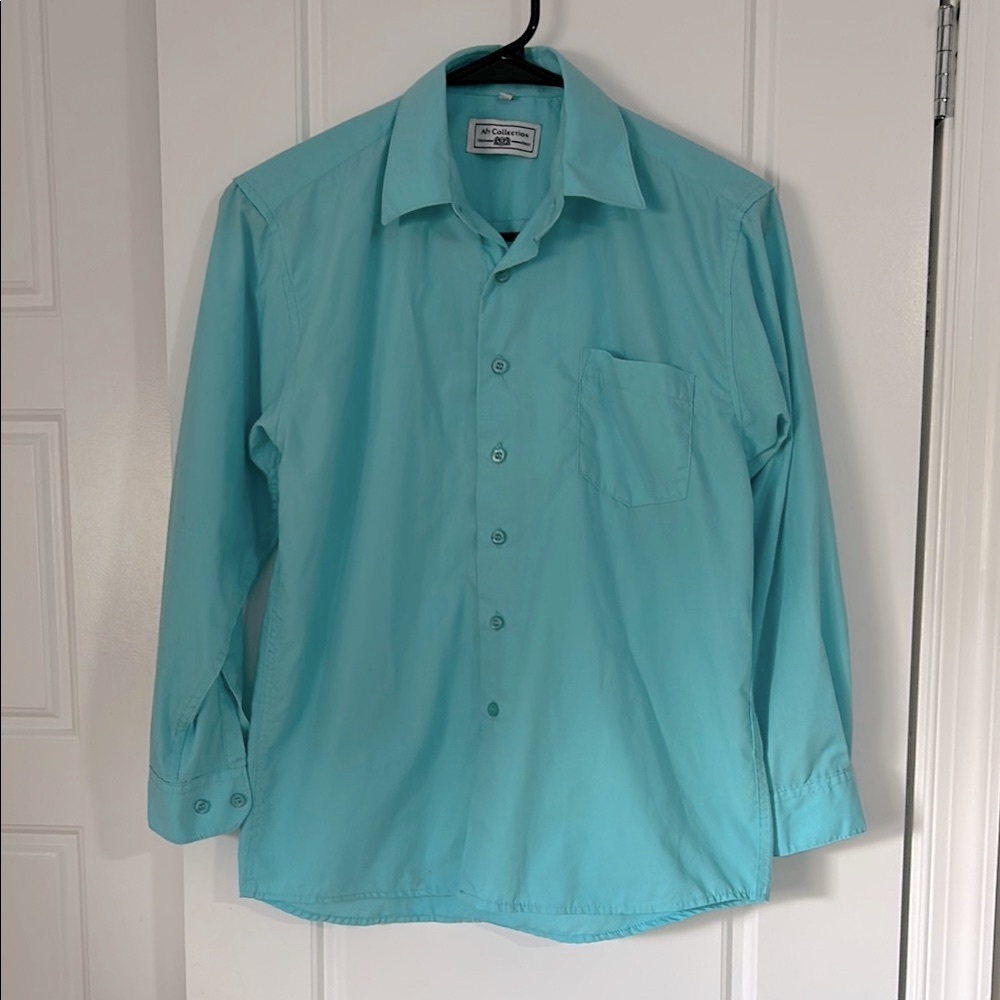 Boys Aqua Button Down Dress Shirt Classic Long Sleeve Design